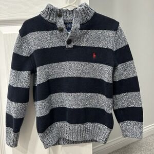 Boys Polo Ralph Lauren Cotton Sweater 1/4 Zip Up Mock Neck Heavy Striped Size 5